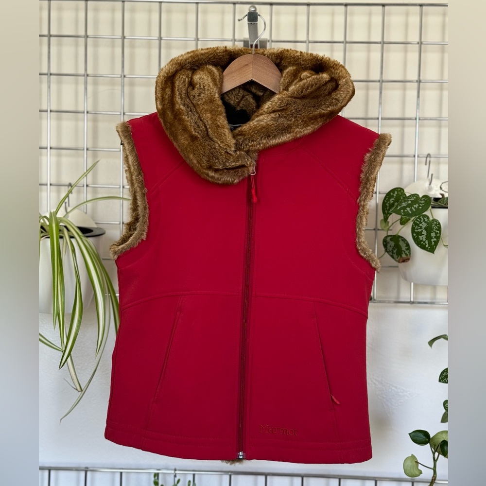 Marmot faux fur lined red winter vest